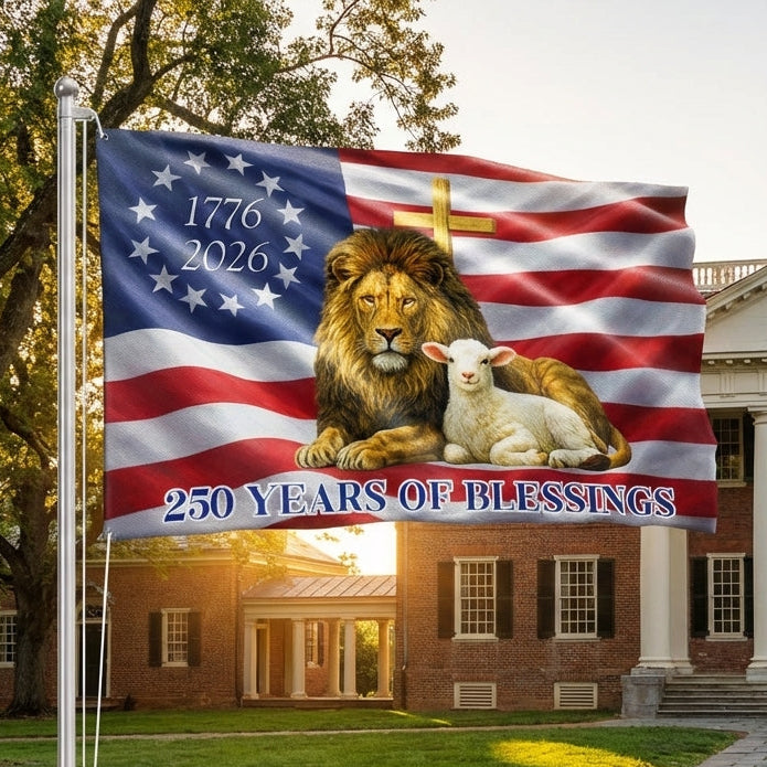 250 Years of Blessings American Grommet Flag, Jewish The Lamb And Lion of Judah Decor