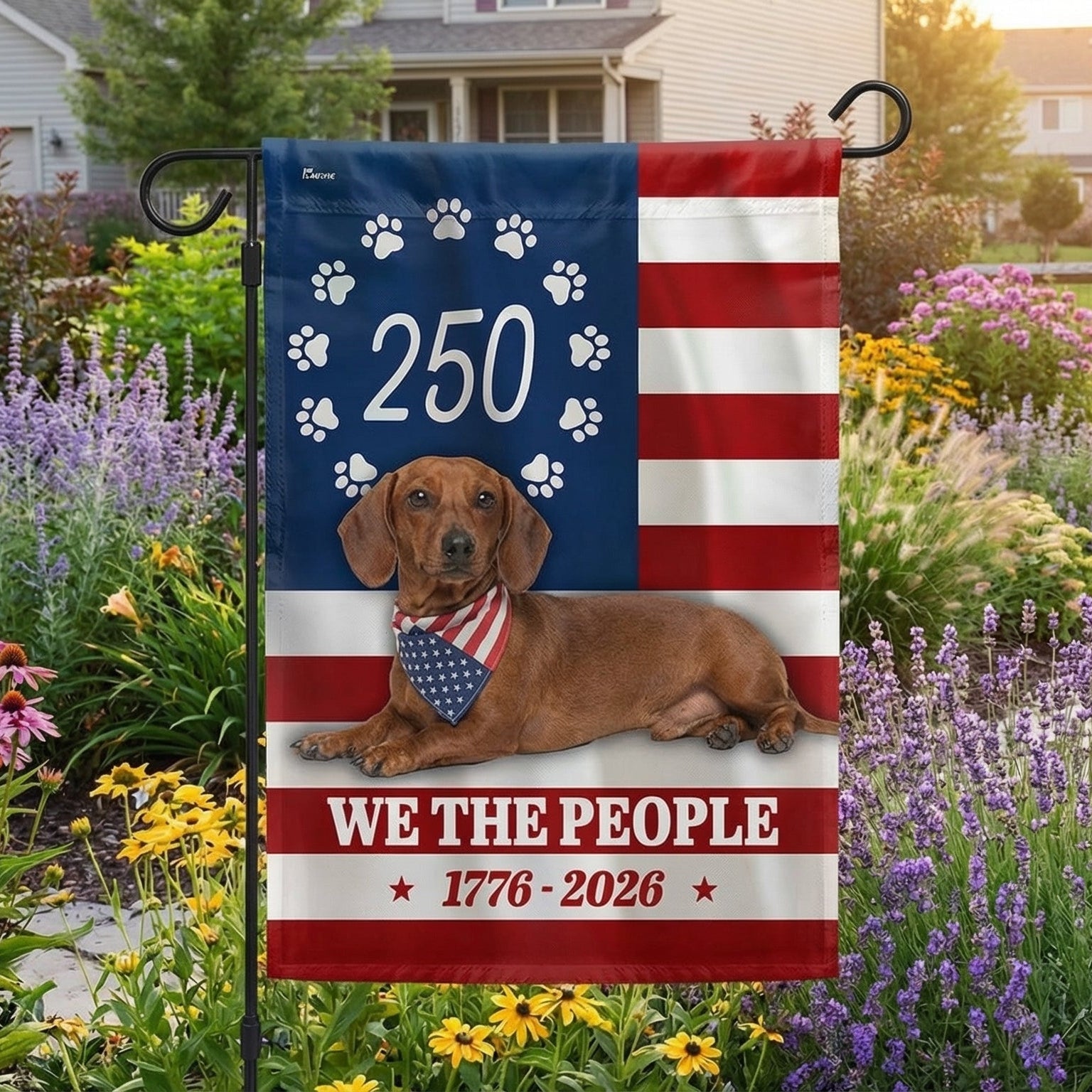 Patriotic Dog American Flag, 250 Years Dachshund Dog 1776 2026 Flag