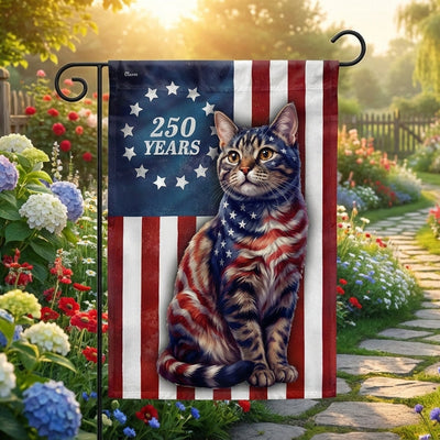 Patriotic Cat Garden Flag, 250 Years Betsy Ross Flag Decor for Cat Lover