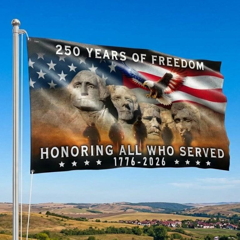 250 Years of Freedom Veterans Grommet Flag, Mt Rushmore 1776 2026 American Flag