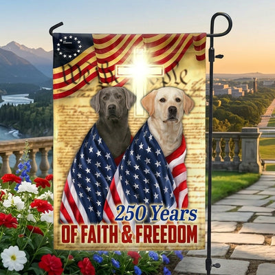 250 Years Patriotic Yellow and Silver Labrador Dog American Flag