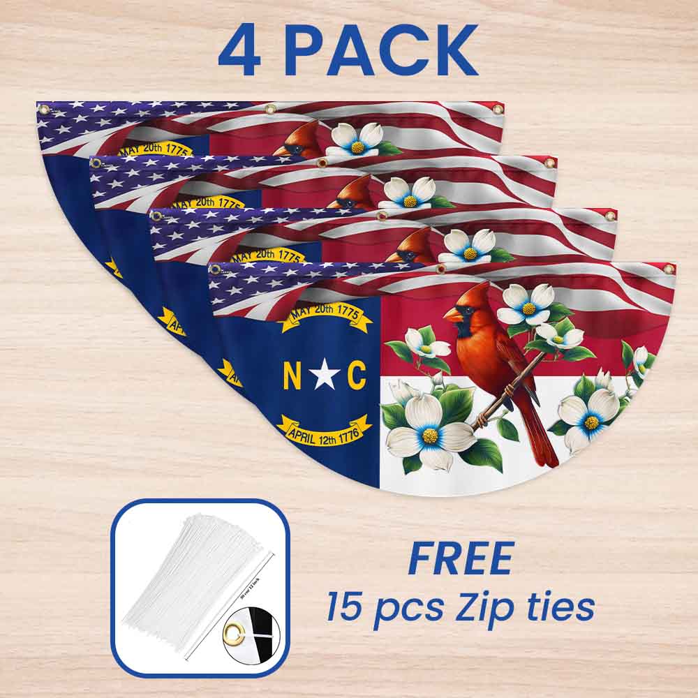 North Carolina State Dogwood Flower and Cardinal Non-Pleated Fan Flag