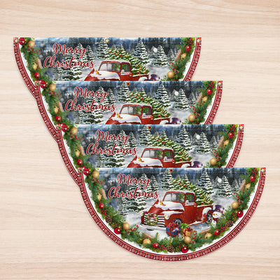 Merry Christmas Red Pickup Truck Non-Pleated Fan Flag