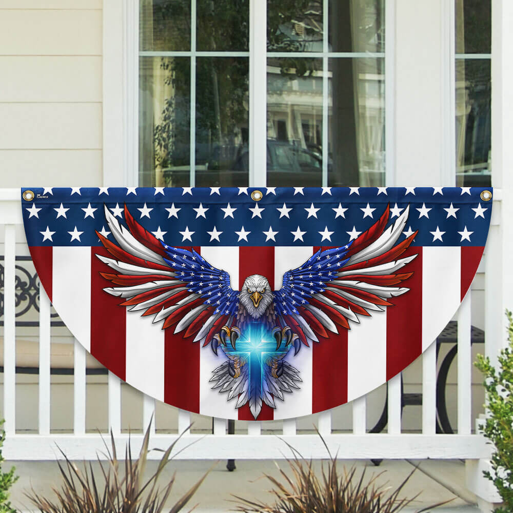 American Flag - Patriotic Eagle with Christian Cross American Non-Pleated Fan Flag TPT1700FLv1