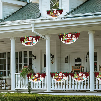 Merry Christmas Santa Claus Snowman And Reindeer Non-Pleated Fan Flag