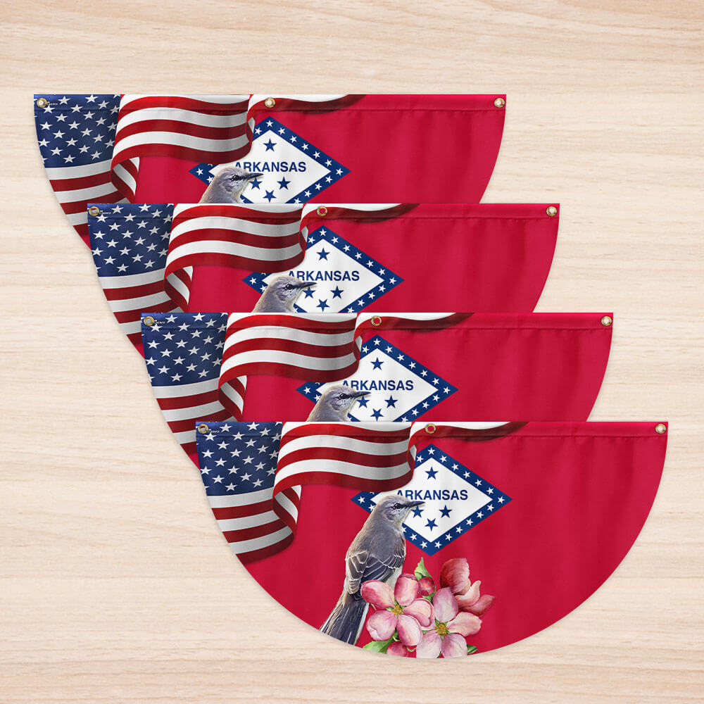 Arkansas State Apple Blossom Flower and Mockingbird Non-Pleated Fan Flag