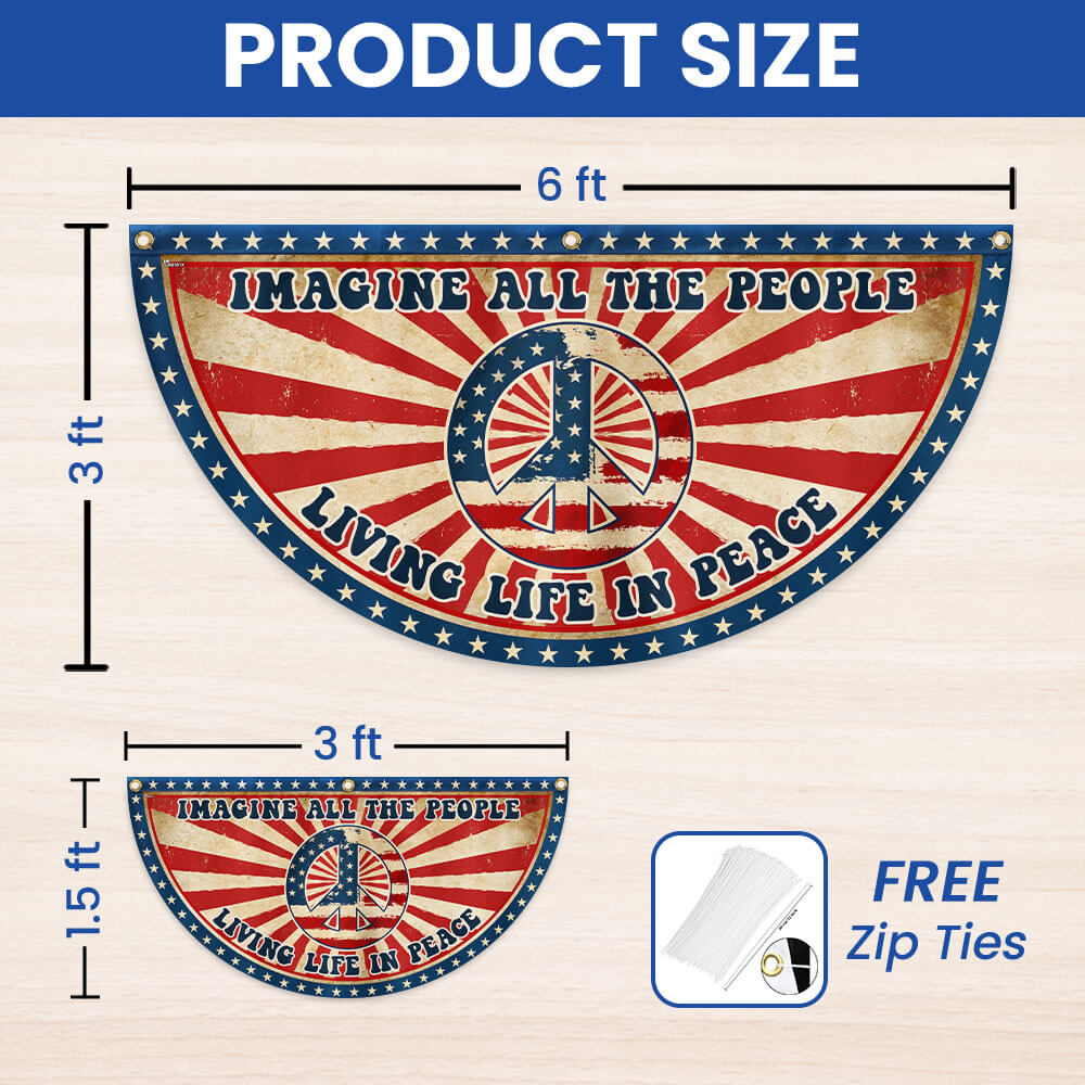Hippie Peace Imagine All The People Living Life In Peace Non-Pleated Fan Flag