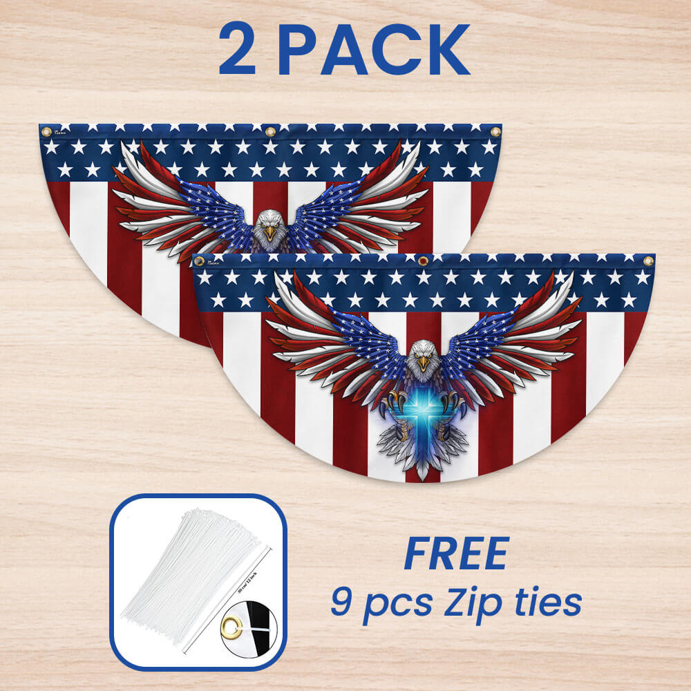 Flagwix American Flag - Patriotic Eagle with Christian Cross American Non-Pleated Fan Flag TPT1700FLv1
