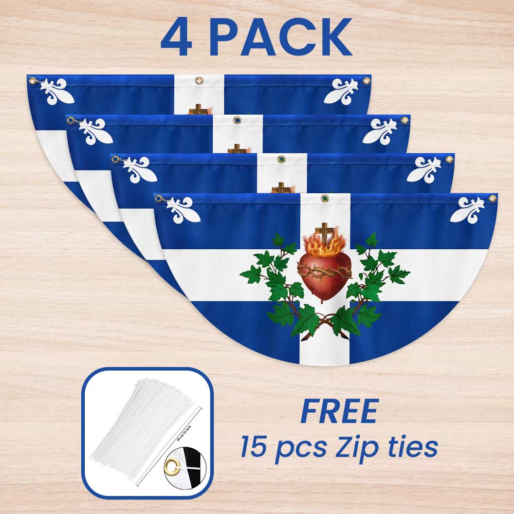 Quebec Sacred Heart Of Jesus Flag Christian Catholic Non-Pleated Fan Flag