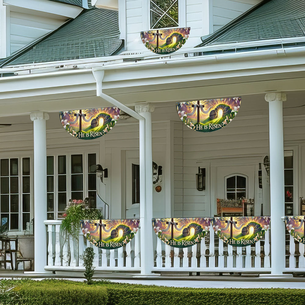 Easter Cross He Is Risen Non-Pleated Fan Flag