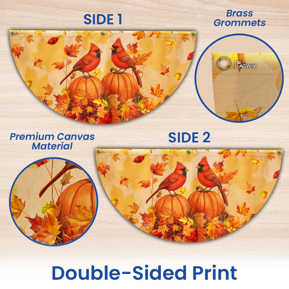 Welcome Fall Cardinals Autumn Leaves Pumpkin Fall Non-Pleated Fan Flag