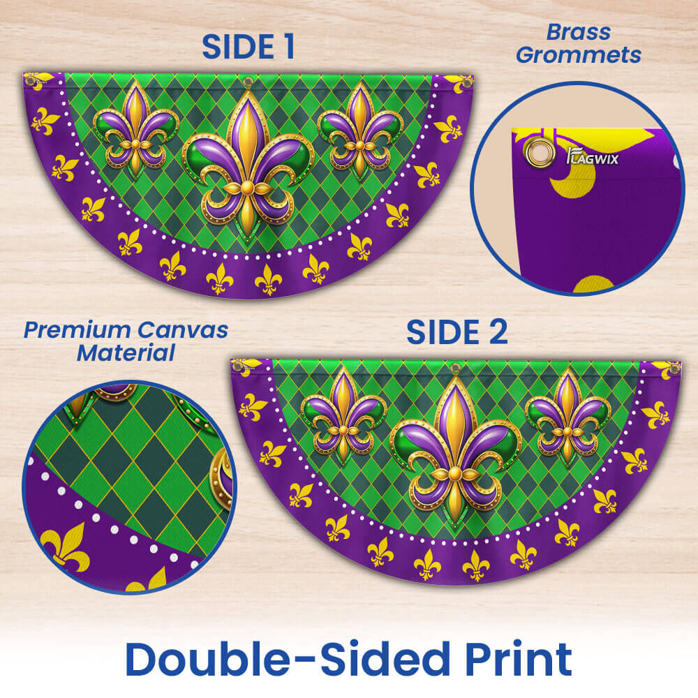 Fleur-de-lis Mardi Gras Non-Pleated Fan Flag
