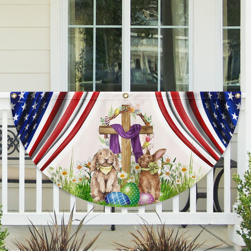 Happy Easter, Christian Cross, Bunny Easter Non-Pleated Fan Flag