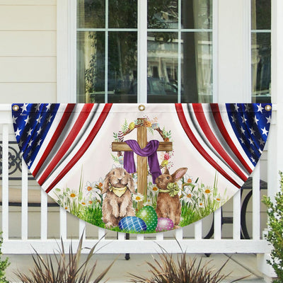 Happy Easter, Christian Cross, Bunny Easter Non-Pleated Fan Flag