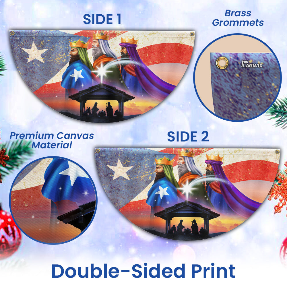 Puerto Rico Three Kings, Three Wise Men, Jesus Family Christmas Non-Pleated Fan Flag