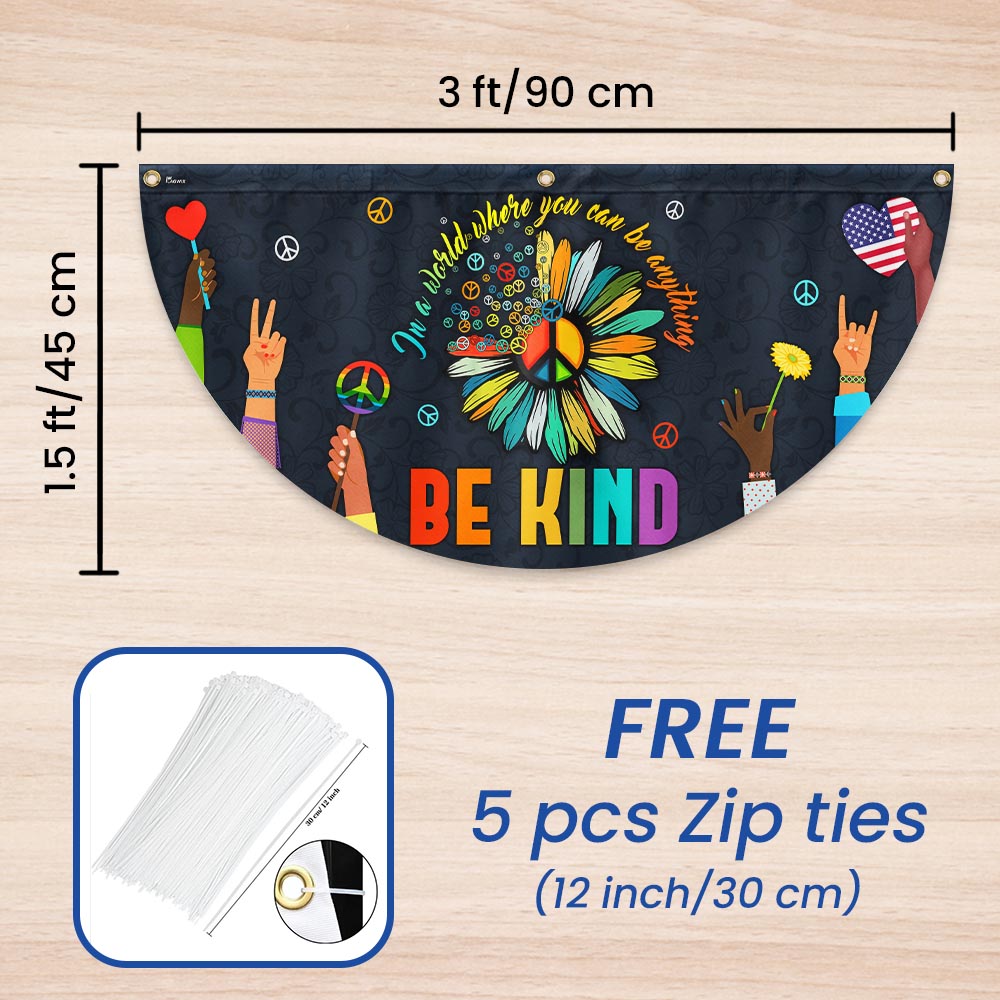 Hippie Flag In A World Where You Can Be Anything Be Kind. Peace Sign Non-Pleated Fan Flag