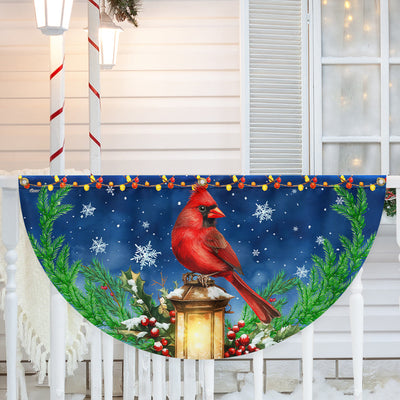 Cardinal Bird And Lantern Christmas Non-Pleated Fan Flag