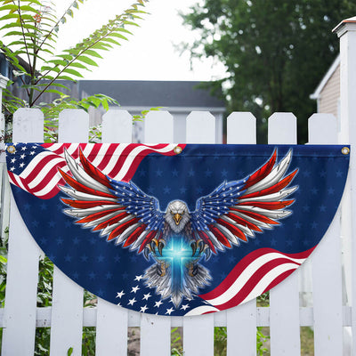 American Flag - Patriotic Eagle with Christian Cross American Non-Pleated Fan Flag