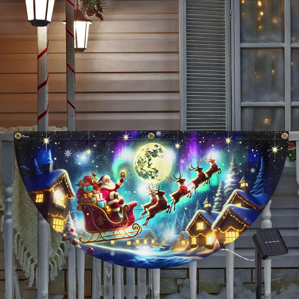 Christmas Santa Sleigh Reindeer To The Moon Festive Xmas Solar Led Fan Flag