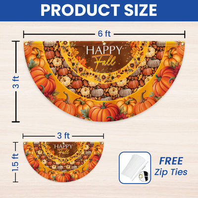 Happy Fall Flag Pumpkin Thanksgiving Non-Pleated Fan Flag