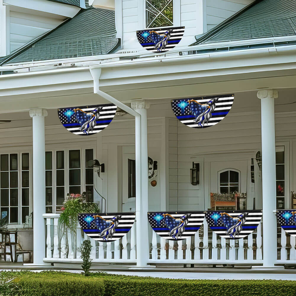 Flagwix American Flag - The Thin Blue Line. Police. Law Enforcement American Eagle Non-Pleated Fan Flag