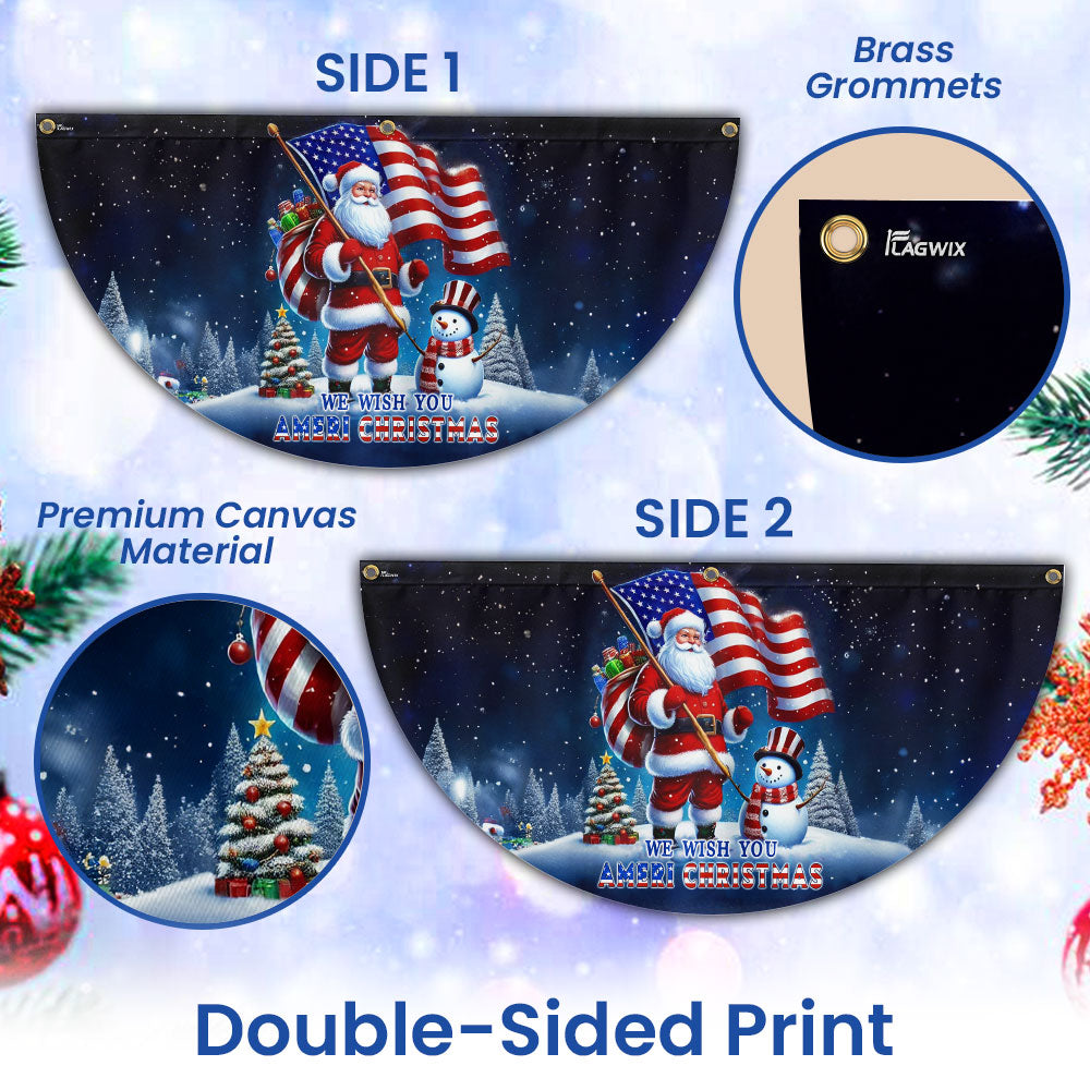 We Wish You Ameri Christmas Santa Claus Snowman Non-Pleated Fan Flag