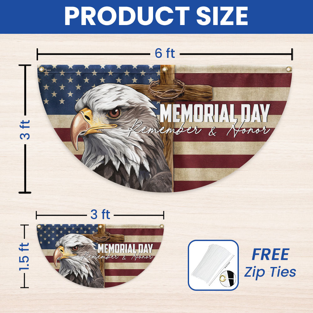 Memorial Day Eagle Christian Cross Remember & Honor Non-Pleated Fan Flag