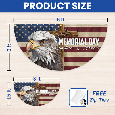 Memorial Day Eagle Christian Cross Remember & Honor Non-Pleated Fan Flag