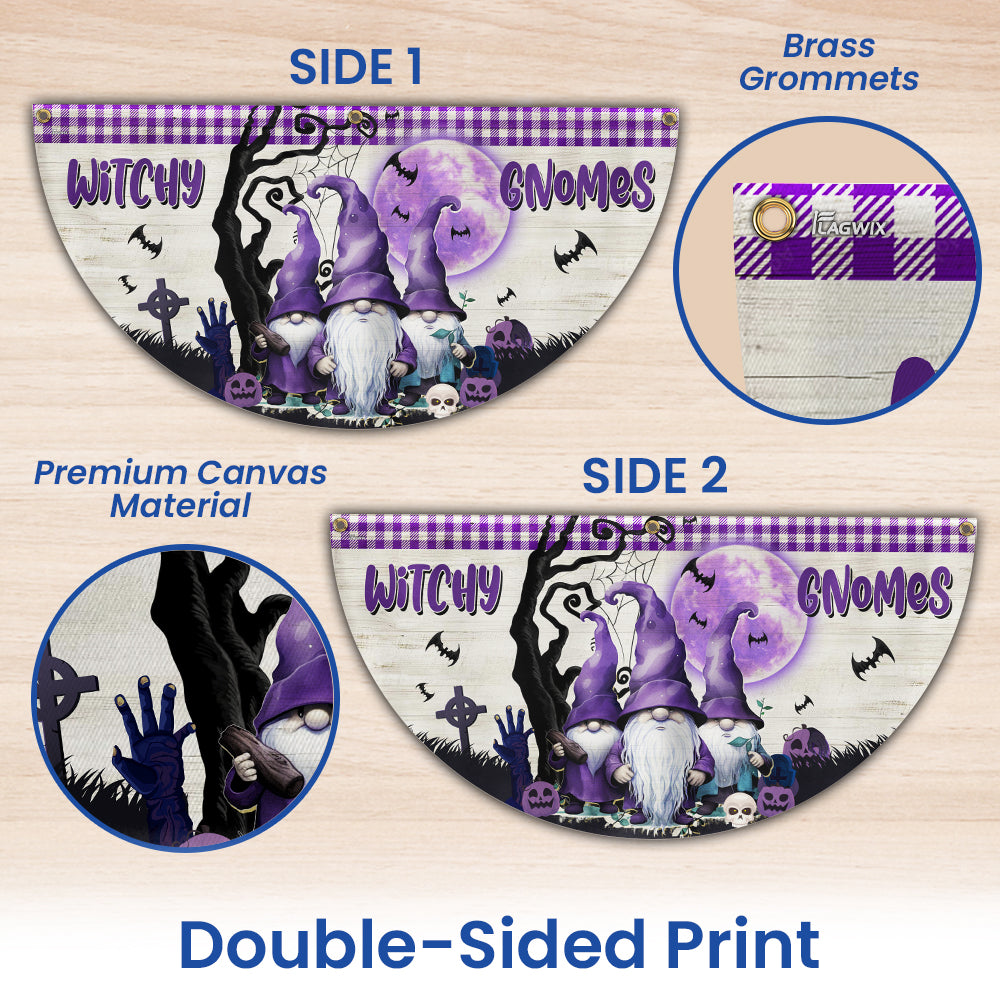 Halloween Witchy Gnomes Non-Pleated Fan Flag