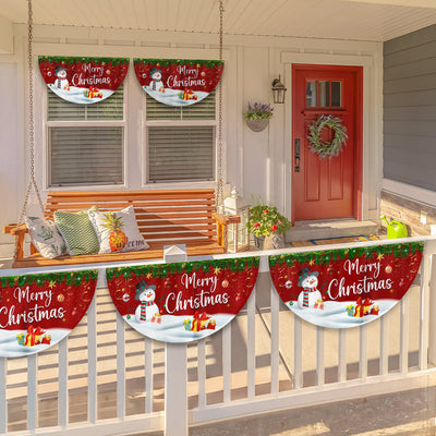 Merry Christmas Snowman Non-Pleated Fan Flag