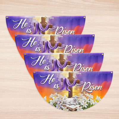 Easter He Is Risen Christian Cross Lamb Non-Pleated Fan Flag