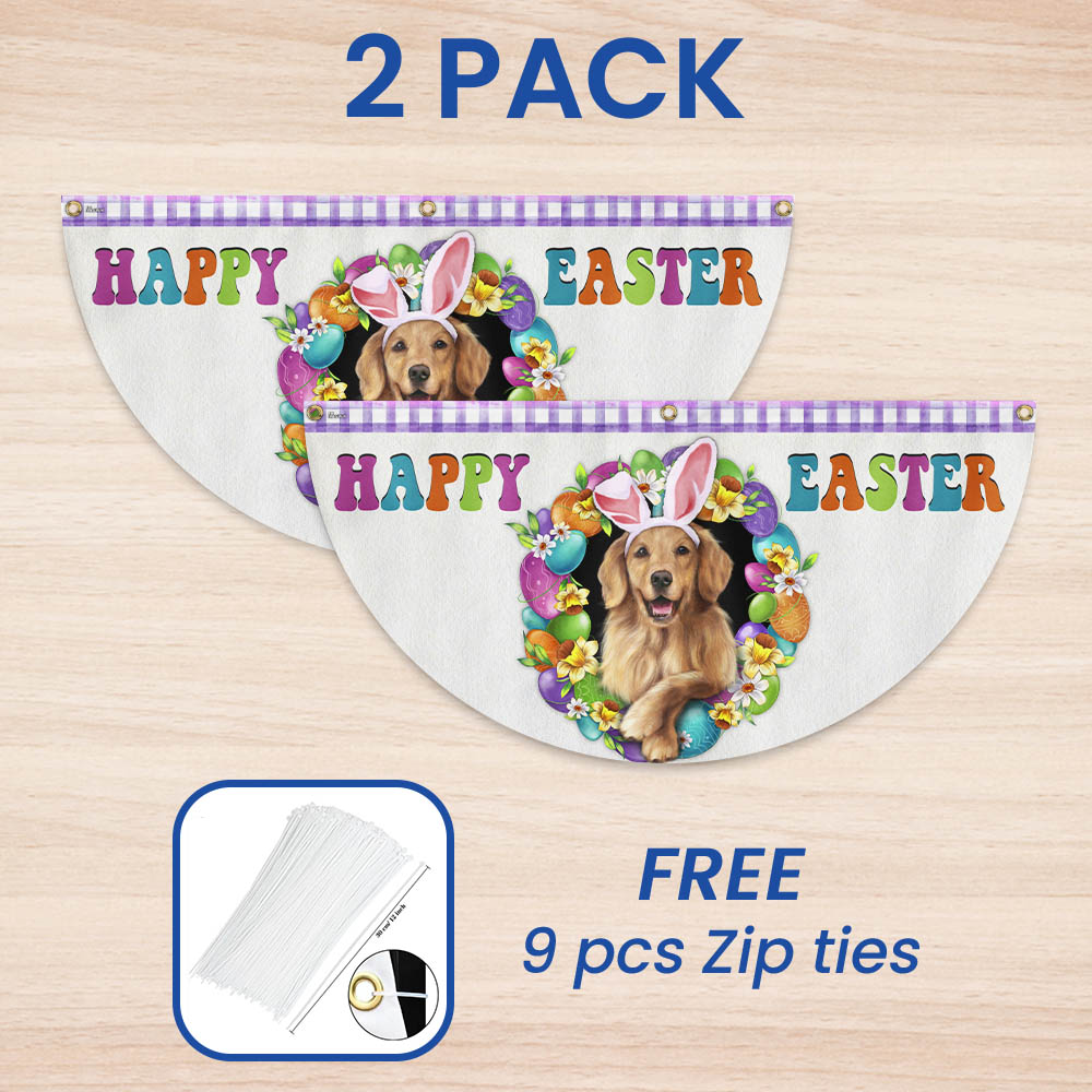 Golden Retriever Dog Happy Easter Non-Pleated Fan Flag