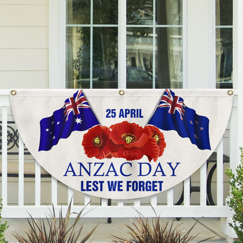 Anzac Day 25 April Lest We Forget Non-Pleated Fan Flag