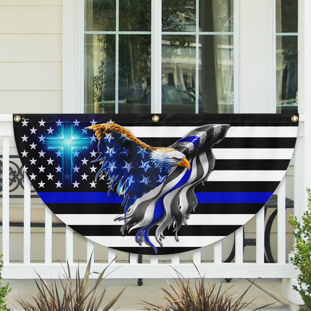 American Flag - The Thin Blue Line. Police. Law Enforcement American Eagle Non-Pleated Fan Flag