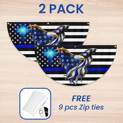 Flagwix American Flag - The Thin Blue Line. Police. Law Enforcement American Eagle Non-Pleated Fan Flag