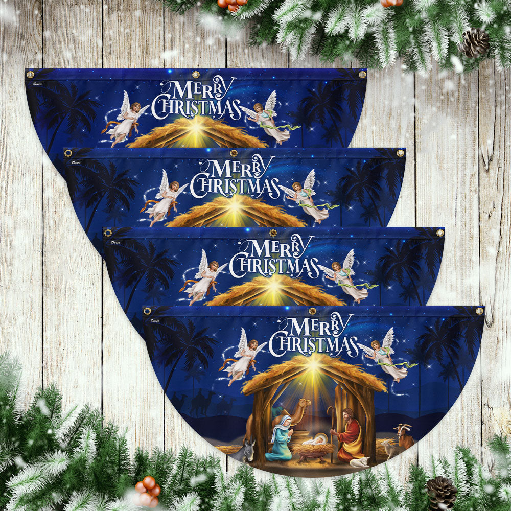 Nativity Of Jesus Merry Christmas Christian Holy Family Non-Pleated Fan Flag
