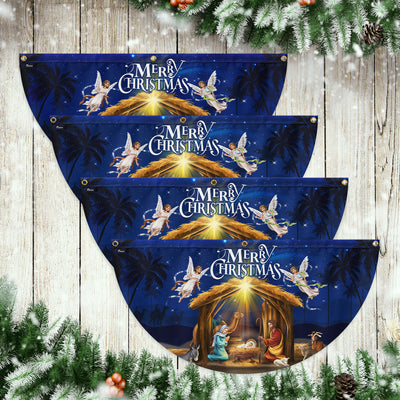 Nativity Of Jesus Merry Christmas Christian Holy Family Non-Pleated Fan Flag