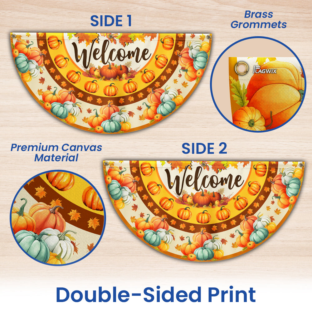 Welcome Fall Flag Pumpkin Thanksgiving Non-Pleated Fan Flag