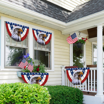 Flagwix American Flag - Patriotic Eagle Welcome American  Non-Pleated Fan Flag