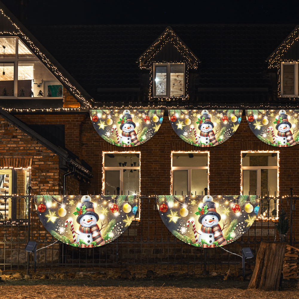 Snowman Christmas Winter Festive Holidays Solar Led Fan Flag