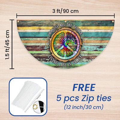 Peace Sign Hippie Flag Imagine All The People Living Life In Peace Non-Pleated Fan Flag