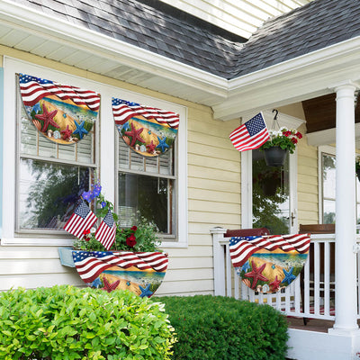 Summer Beach Starfish American Non-Pleated Fan Flag