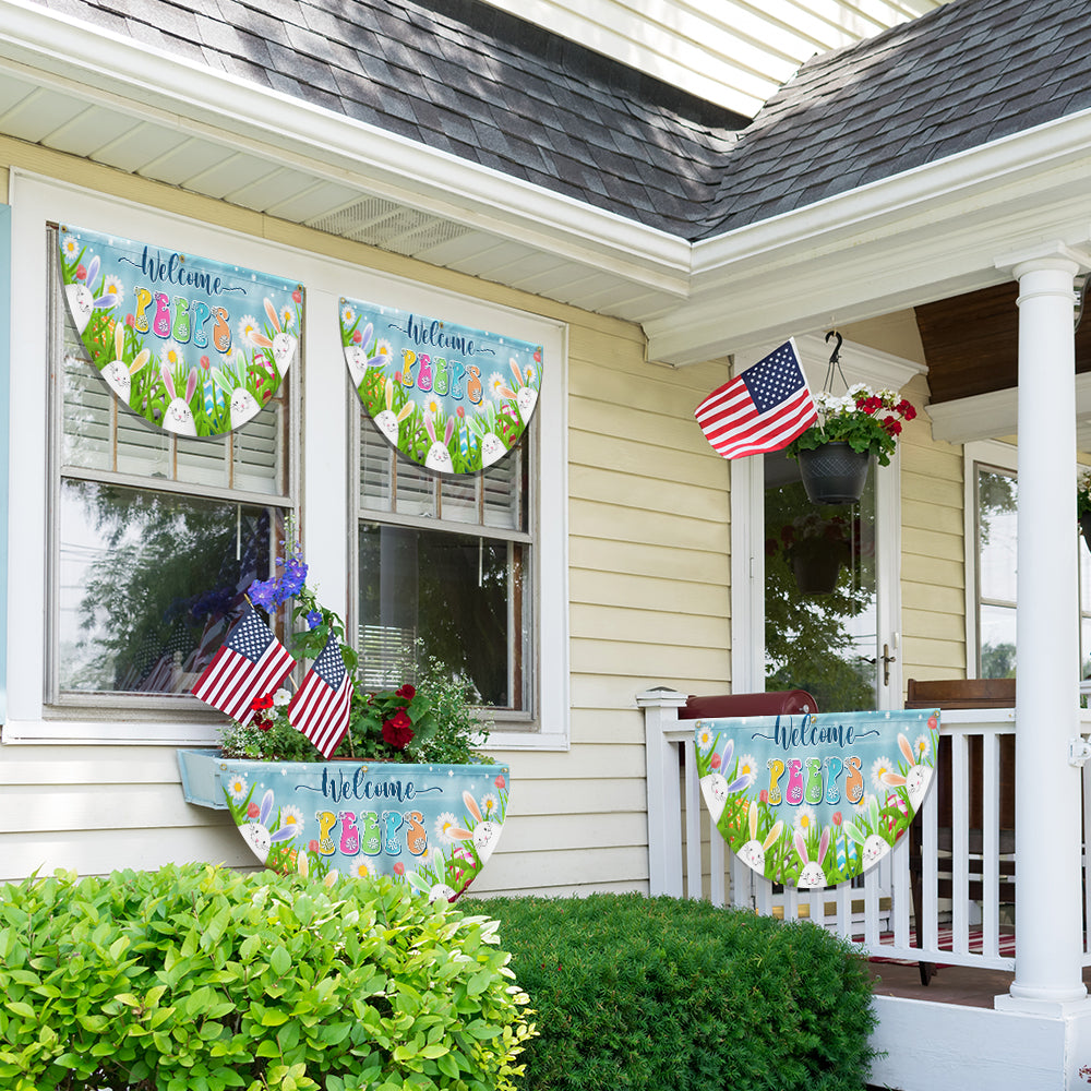 Easter Welcome Peeps Bunny Spring Time Non-Pleated Fan Flag