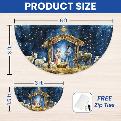 Nativity Of Jesus Christmas Flag Holy Night Christmas Non-Pleated Fan Flag