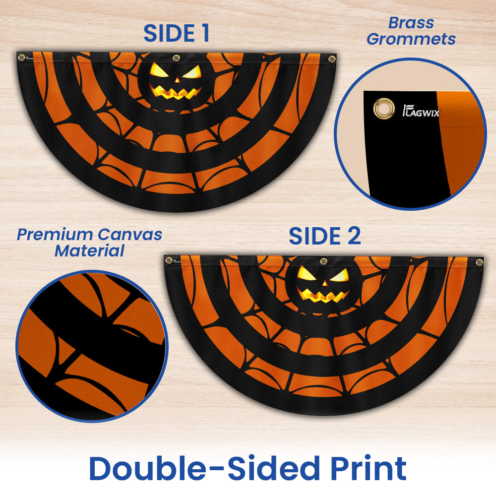 Halloween Pumpkin Spider Silk Non-Pleated Fan Flag
