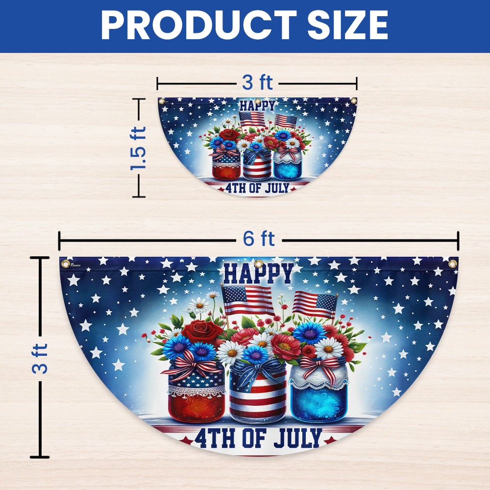 Independence Day Patriotic Flowers 4th Of july Floral Non-Pleated Fan Flag