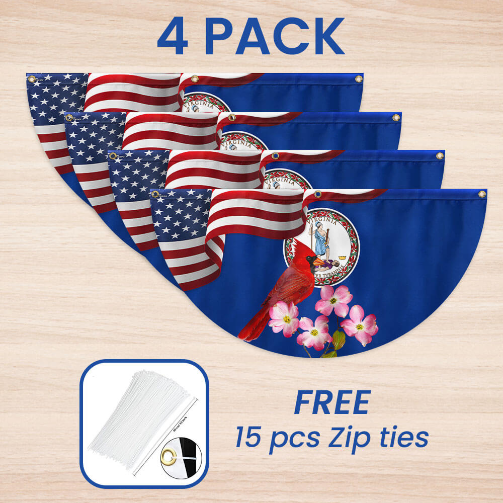 Virginia State Cardinal and Dogwood Flower Non-Pleated Fan Flag 3-Day Shipping