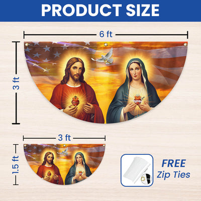 Sacred Heart of Jesus And Mary American Non-Pleated Fan Flag