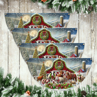 Farm Animals Christmas Red Barn Non-Pleated Fan Flag