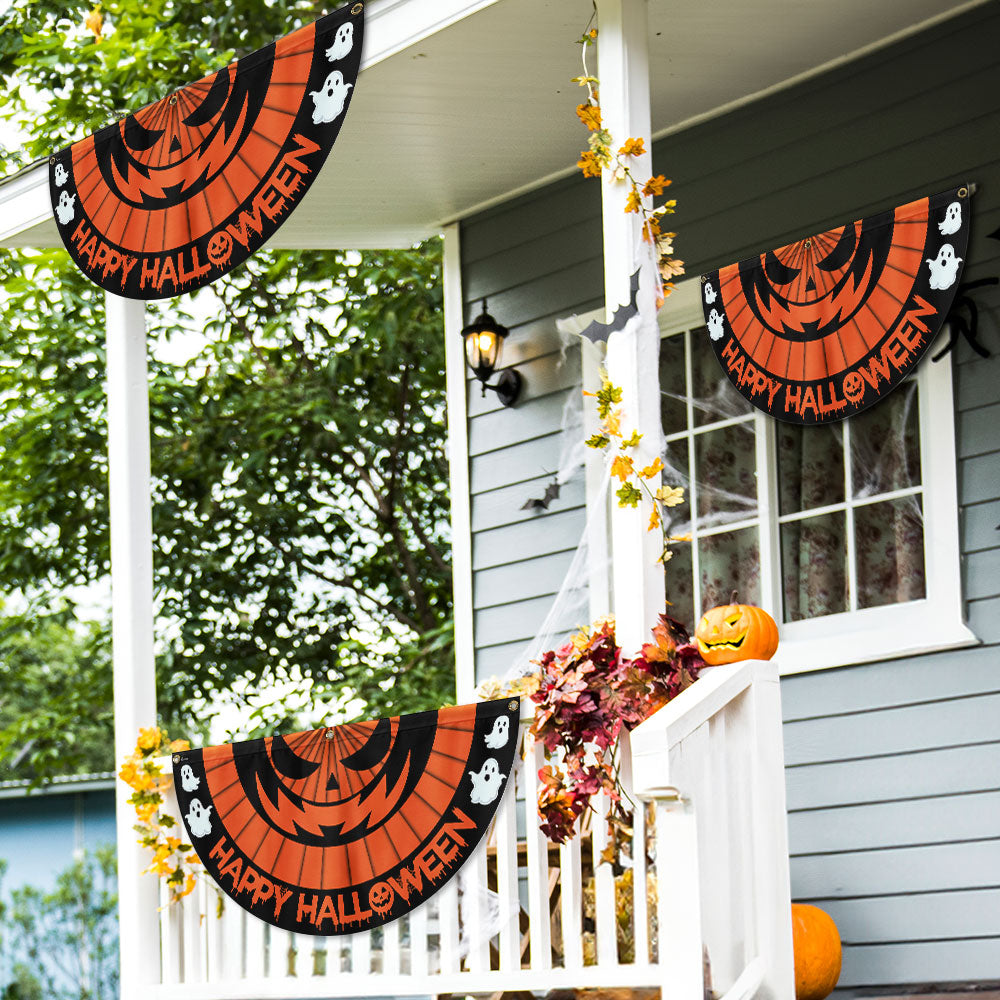 Happy Halloween Scary Pumpkin Non-Pleated Fan Flag